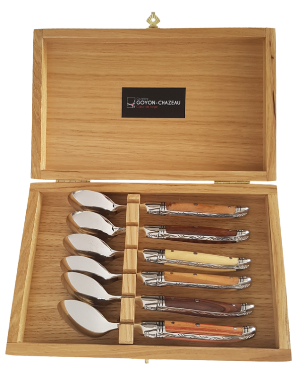 coffret-de-6-cuilleres-cafe-laguiole-prestige-bois-assortis